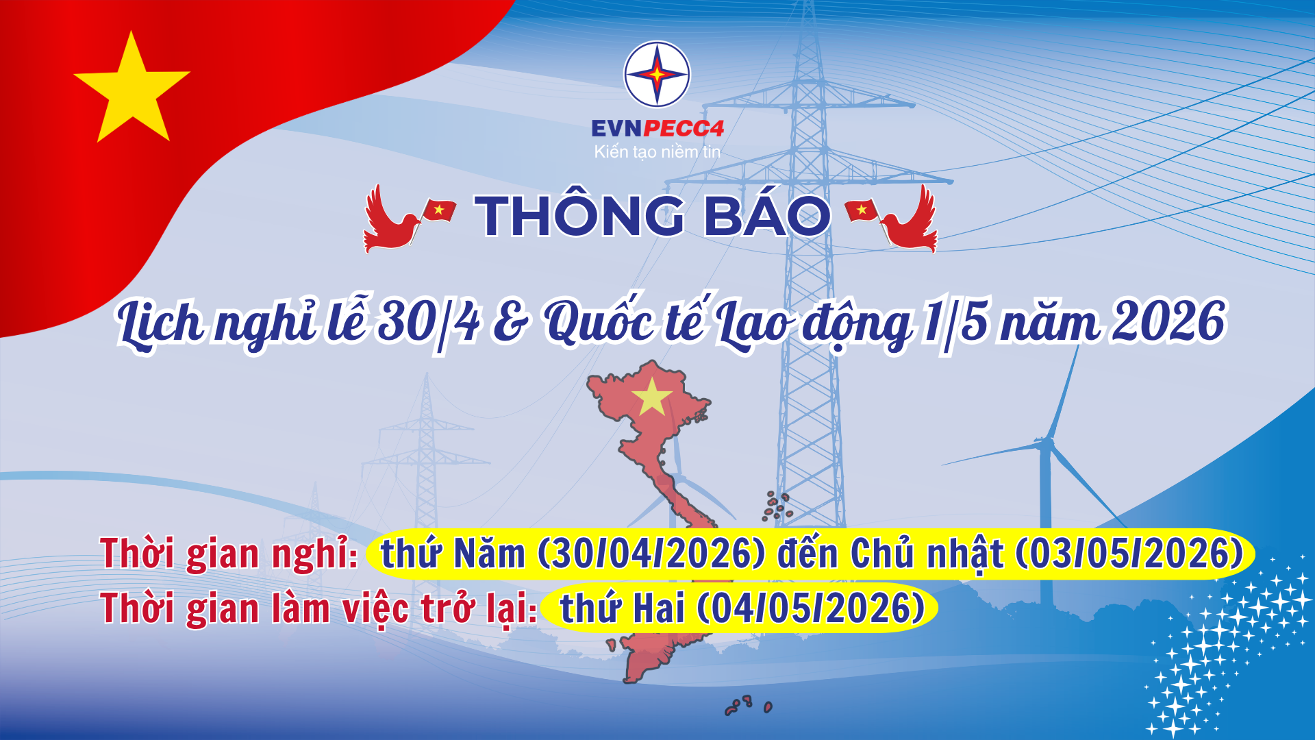 Thông báo nghỉ lễ 30/4 và 1/5 năm 2026
